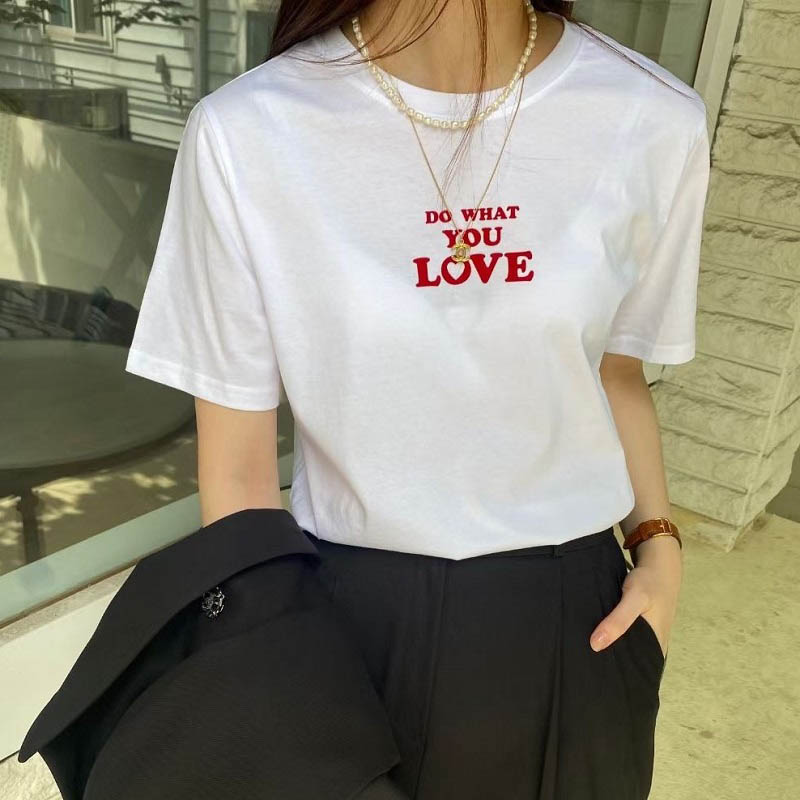早秋款絨面Love字母白色短袖T